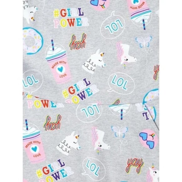Wonder Nation Size Large 10/12 Girls Dress Gray Unicorns & Girl Power Print - Picture 3 of 9